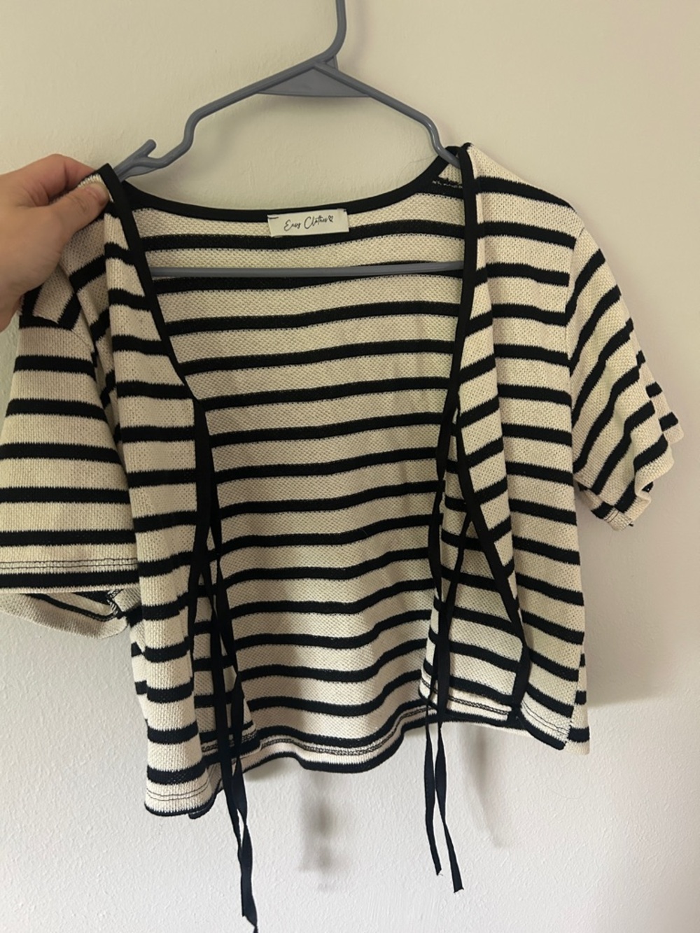 Eve Cotton Black and Cream Striped Open-Front Cardigan